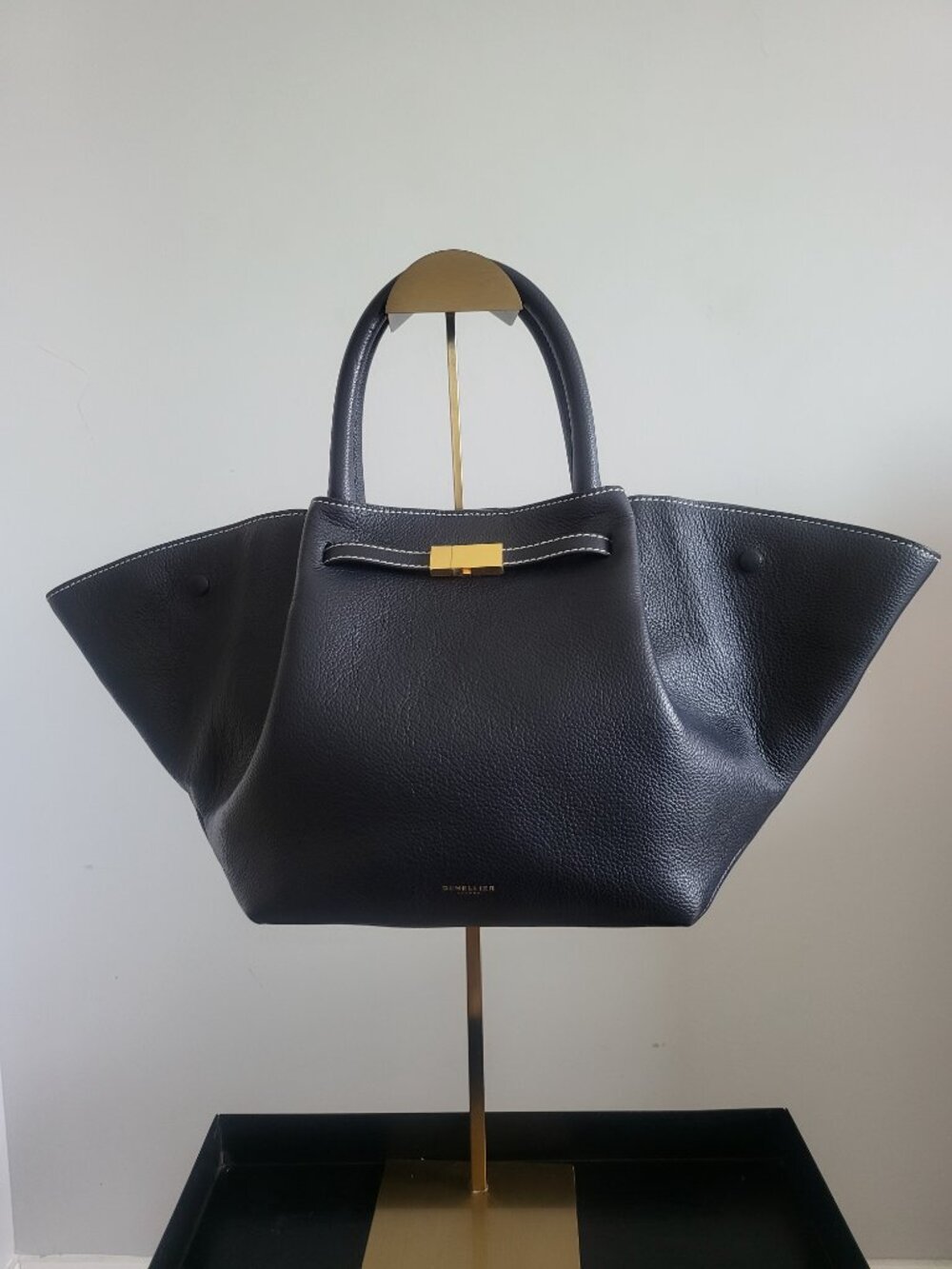 Navy Blue Demellier Midi New York Leather Tote